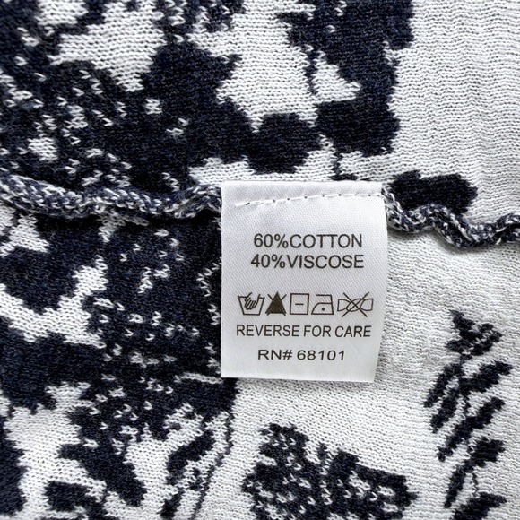 Belldini Womens XL Navy Blue White Floral Fern Open Front Cardigan Sweater - Picture 5 of 8